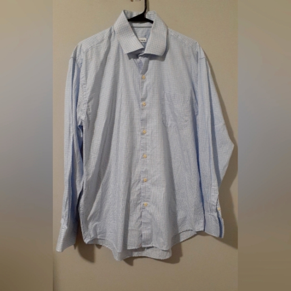 Peter Millar Mens L Blue Plaid Long Sleeve Button Up Shirt Casual Cotton